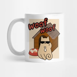 Woof Woof Cat Barking Funny Contradiction Cartoon Mug